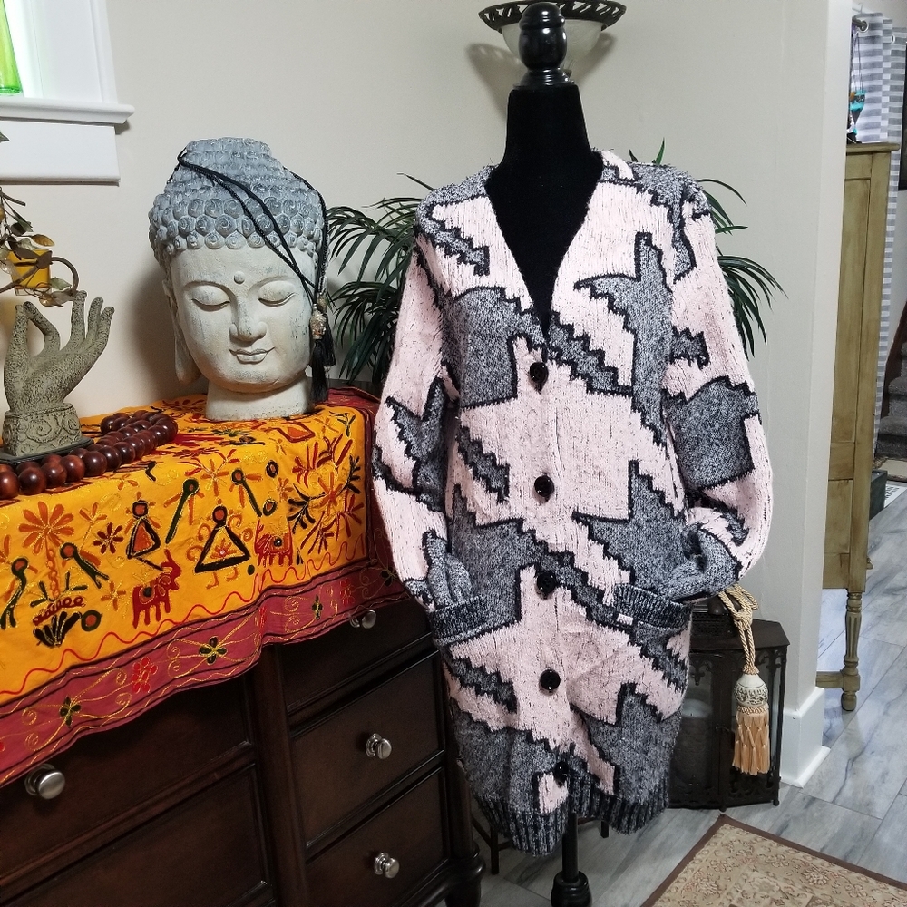 Marc Cain Checkered Cardigan from Soft Fabric Blend w/Alpaca. Size: 12. - Picture 3 of 13